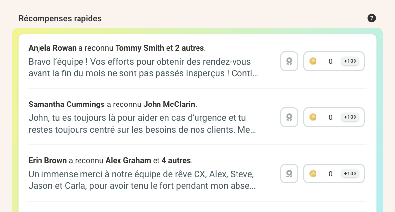 Récompenses rapides