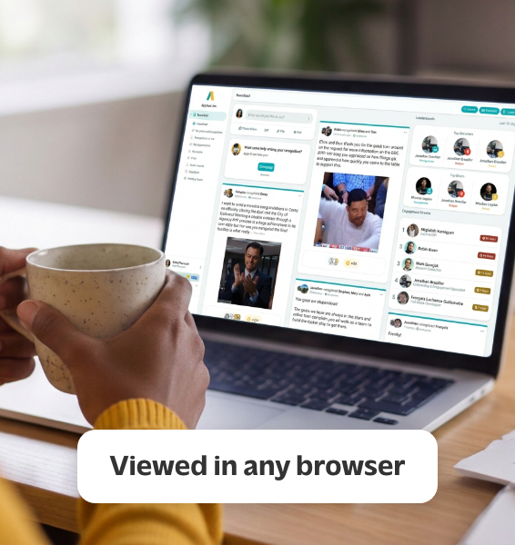 remote employee browsing the Applauz Newsfeed on their laptop
