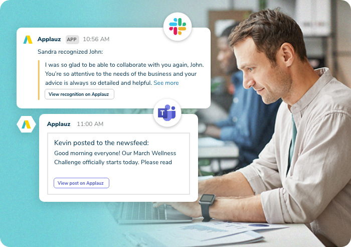 Applauz recognition interface withing Slack and Microsoft Teams