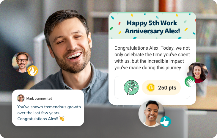 office employee receiving automated work anniversary recognition