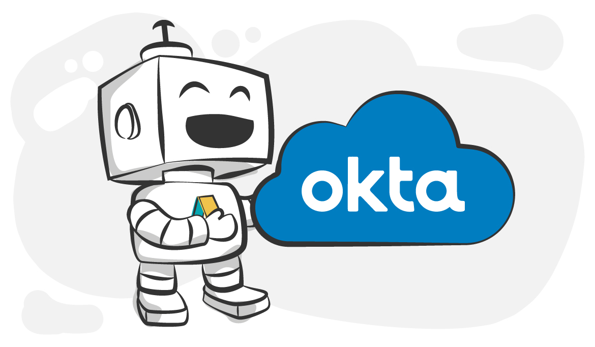 Appy holding up cloud with Okta logo